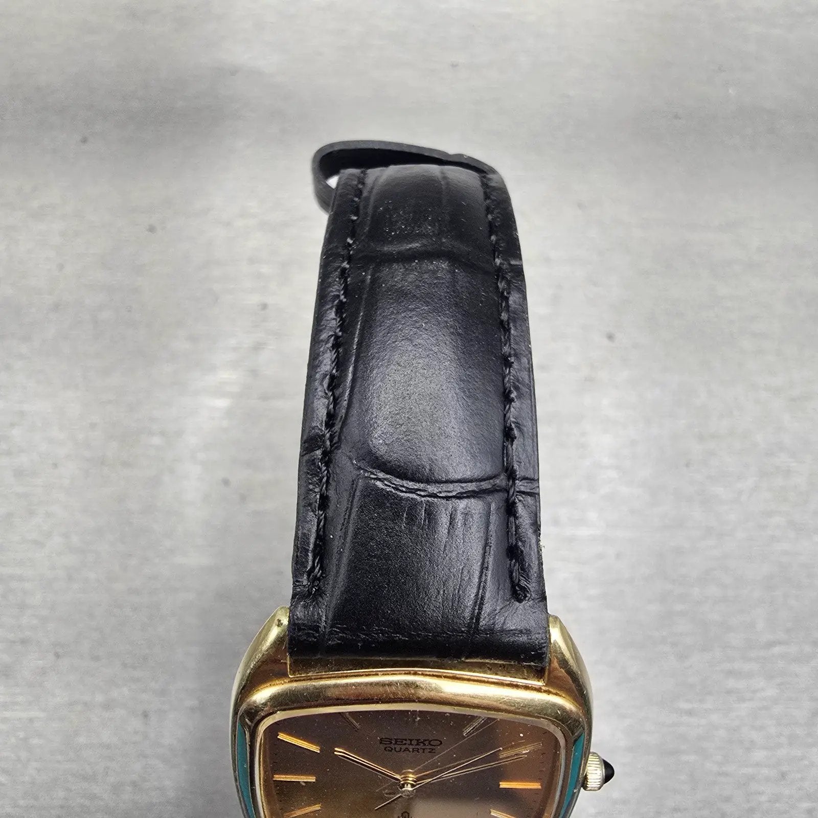 Seiko Watch Men 30mm Gold Dial Gold Tone Rectangle 6030-5250 New Battery Vintage4