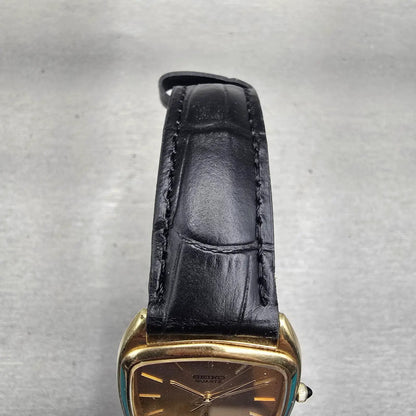 Seiko Watch Men 30mm Gold Dial Gold Tone Rectangle 6030-5250 New Battery Vintage4