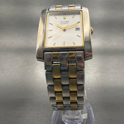 Citizen Watch Men 27mm Silver Dial Two Tone Date Rectangle 1012-S004489 New Batt5