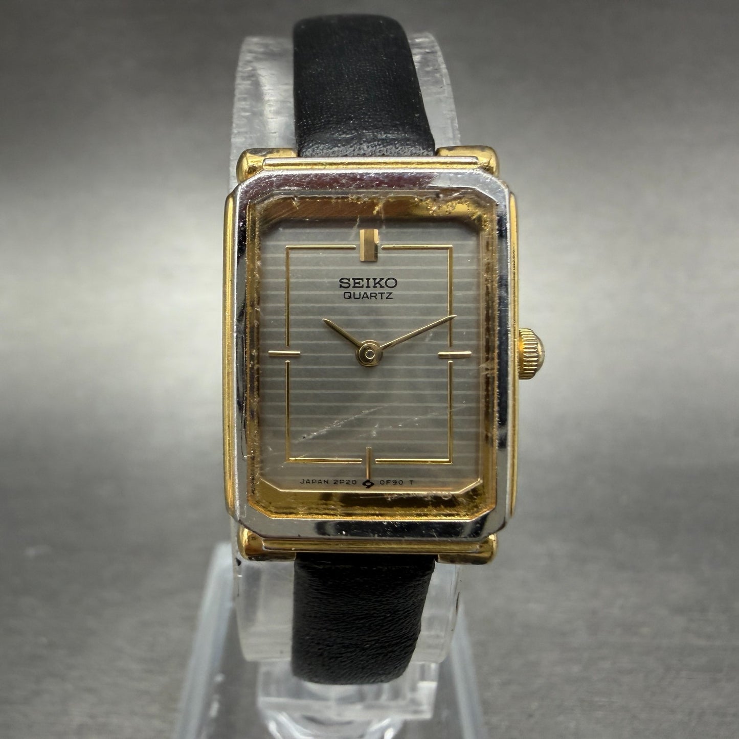 Seiko Tank Watch Women 17mm Silver Dial Two Tone Rectangle 2P20-5D70 New Battery0