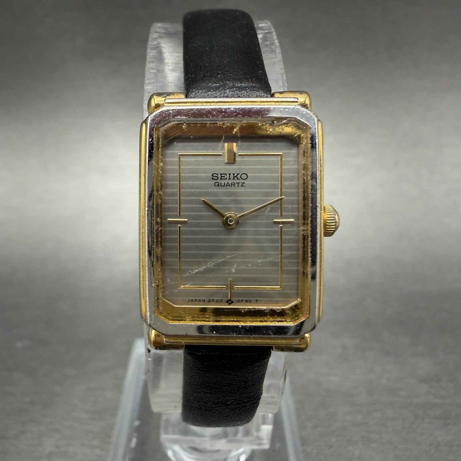 Seiko Tank Watch Women 17mm Silver Dial Two Tone Rectangle 2P20-5D70 New Battery0