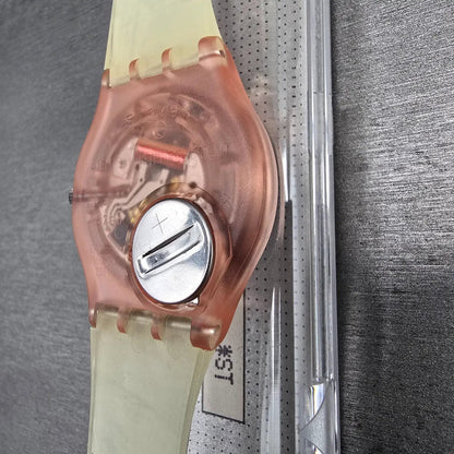 Swatch Masquerade Watch Men 34mm White Dial Pink Case GP105 New Battery NOS READ12