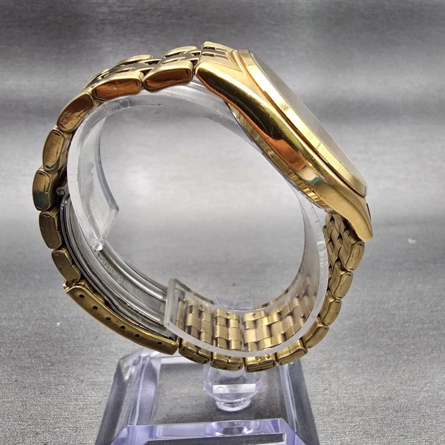 Seiko Watch Men 37mm Gold Dial Gold Tone Daydate Round 7N43-9046 New Battery VTG8