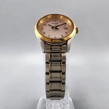 Pulsar Watch Women 22mm Silver Dial Two Tone Date Round VJ22-X025 New Battery