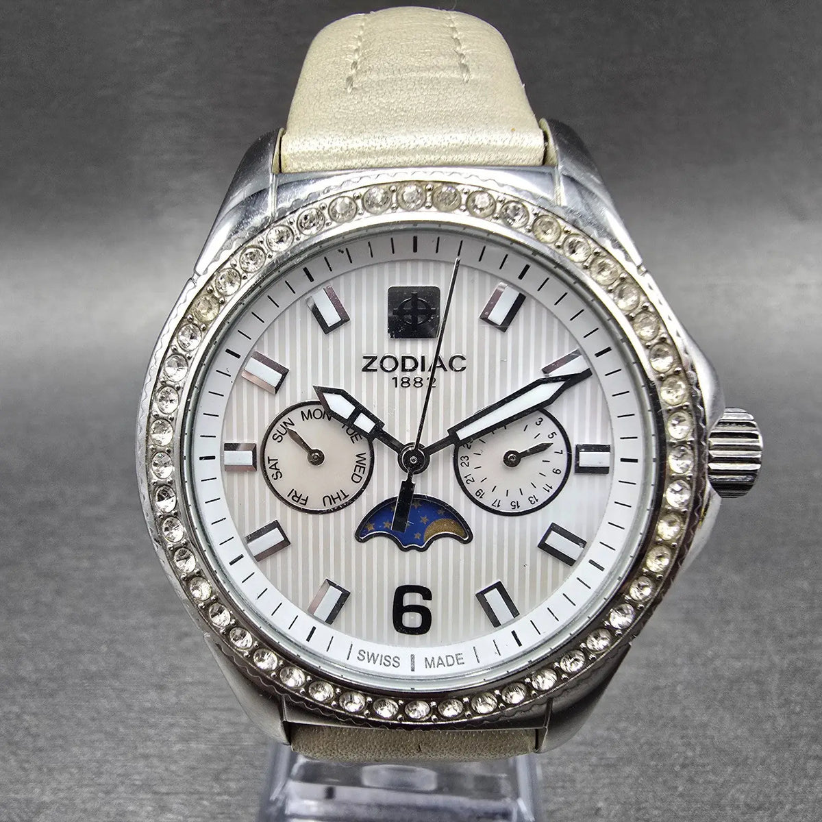 Zodiac Air Dragon Moonphase Watch Women 39mm MOP Dial Steel Crystal Bezel NewBat0