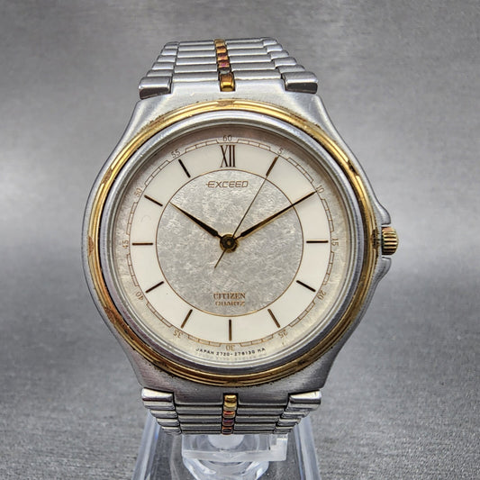 Citizen Exceed Watch Men 32mm White Dial Two Tone Round 2730-954785 New Battery