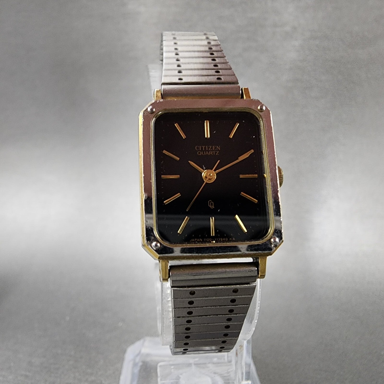 Citizen CQ Tank Watch Women 19mm Black Dial Two Tone Rectangle 4106636 New Batt5