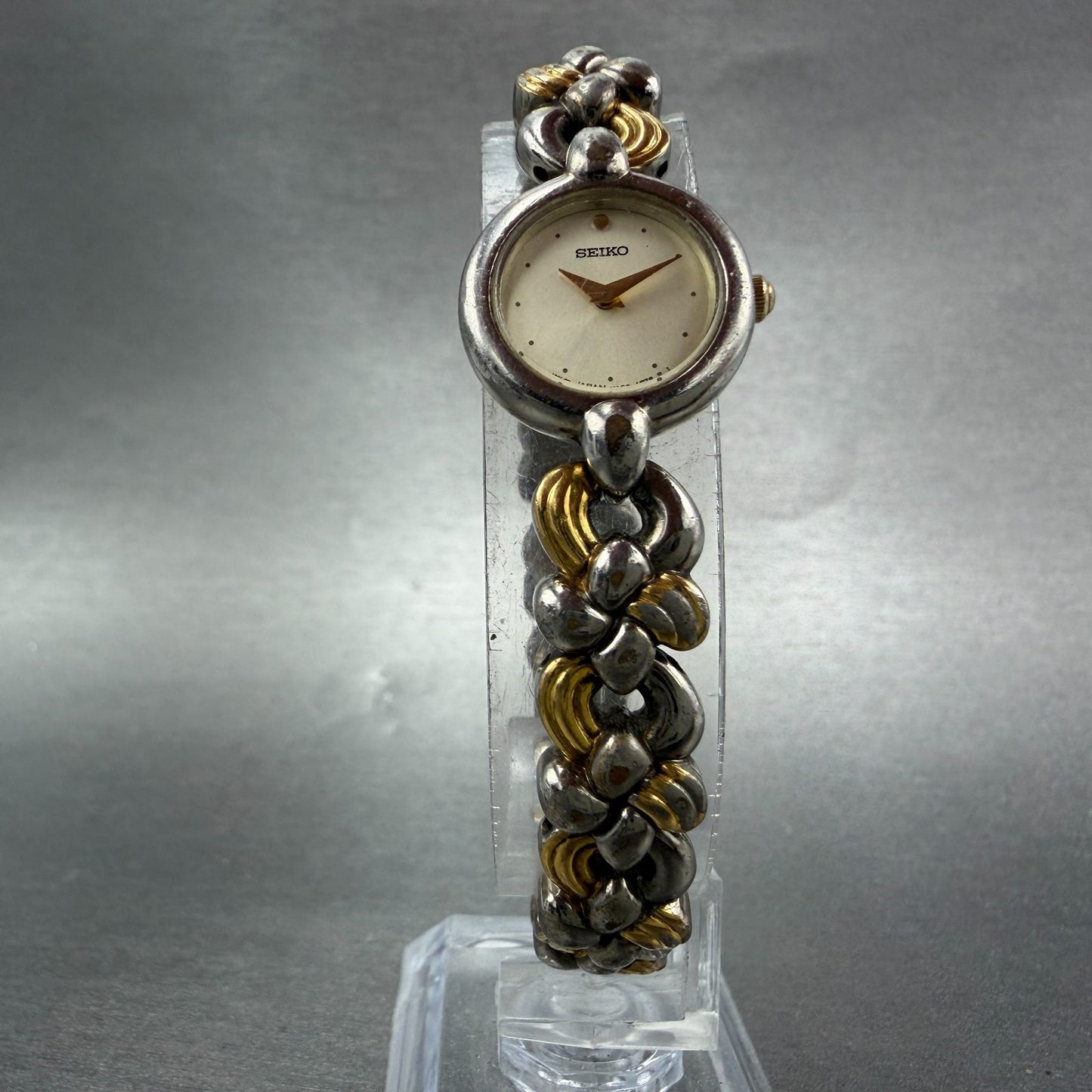 Seiko Watch Women 18mm White Dial Two Tone Round Y150-0M69 New Battery Vintage5