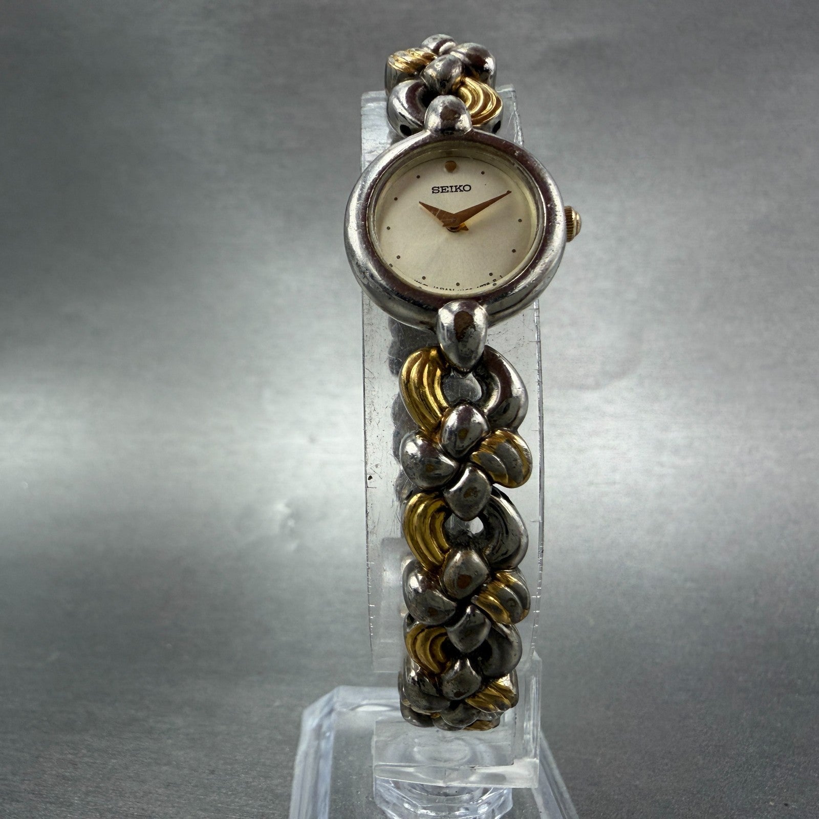 Seiko Watch Women 18mm White Dial Two Tone Round Y150-0M69 New Battery Vintage5