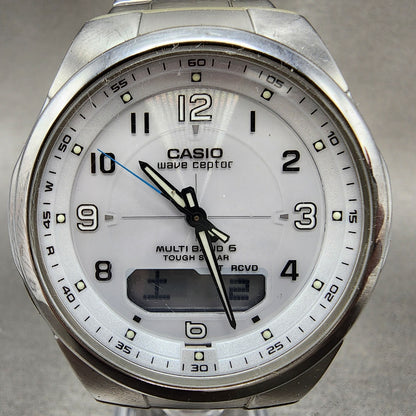 Casio Wave Ceptor Watch Men 41mm White Dial Silver Tone Solar WVAM600 Works1