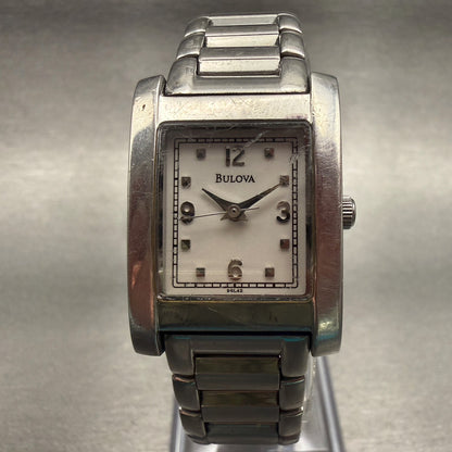 Bulova Tank Watch Women 21mm White Dial Silver Tone Rectangle 96L42 New Battery0
