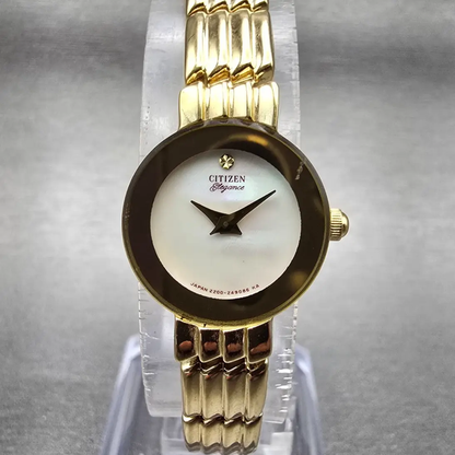 Citizen Elegance Watch Women 17mm MOP Dial Gold Tone Round 2200-242271 New Batt0