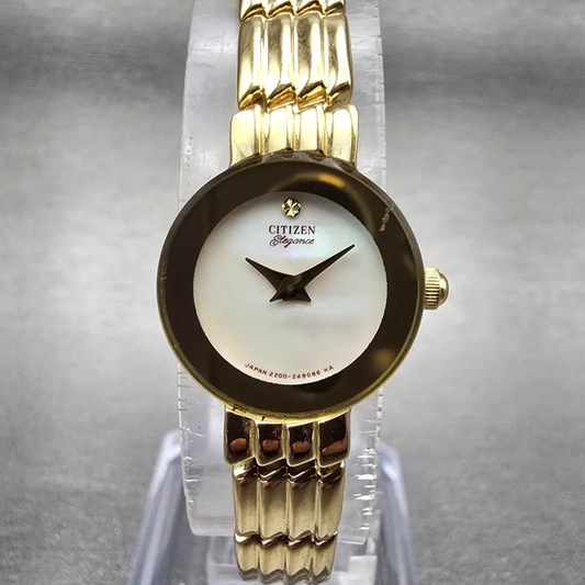 Citizen Elegance Watch Women 17mm MOP Dial Gold Tone Round 2200-242271 New Batt0