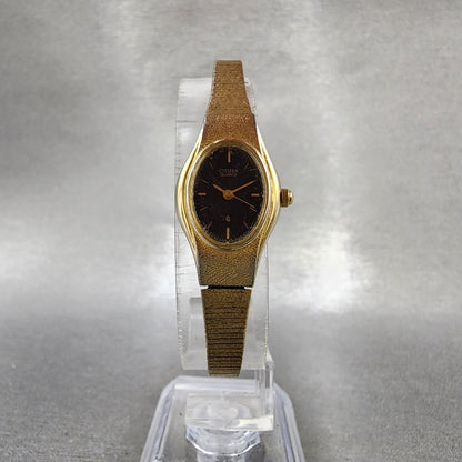 Citizen CQ Watch Women 17mm Black Dial Gold Tone Oval 5930S25350 New Battery5