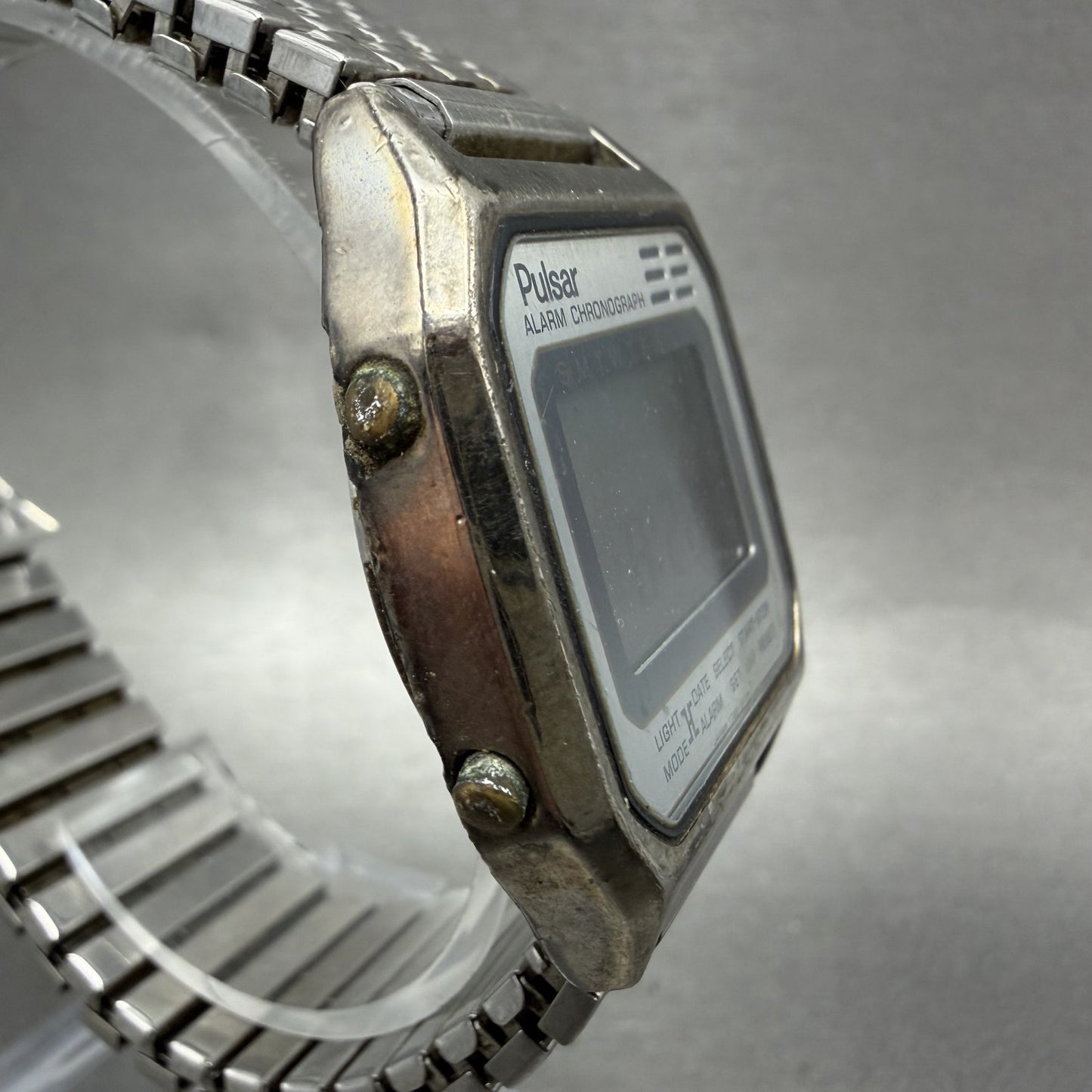 Pulsar Digital Watch Men 34mm Digital Silver Alarm Chrono READ! Y789-5059 NewBat3