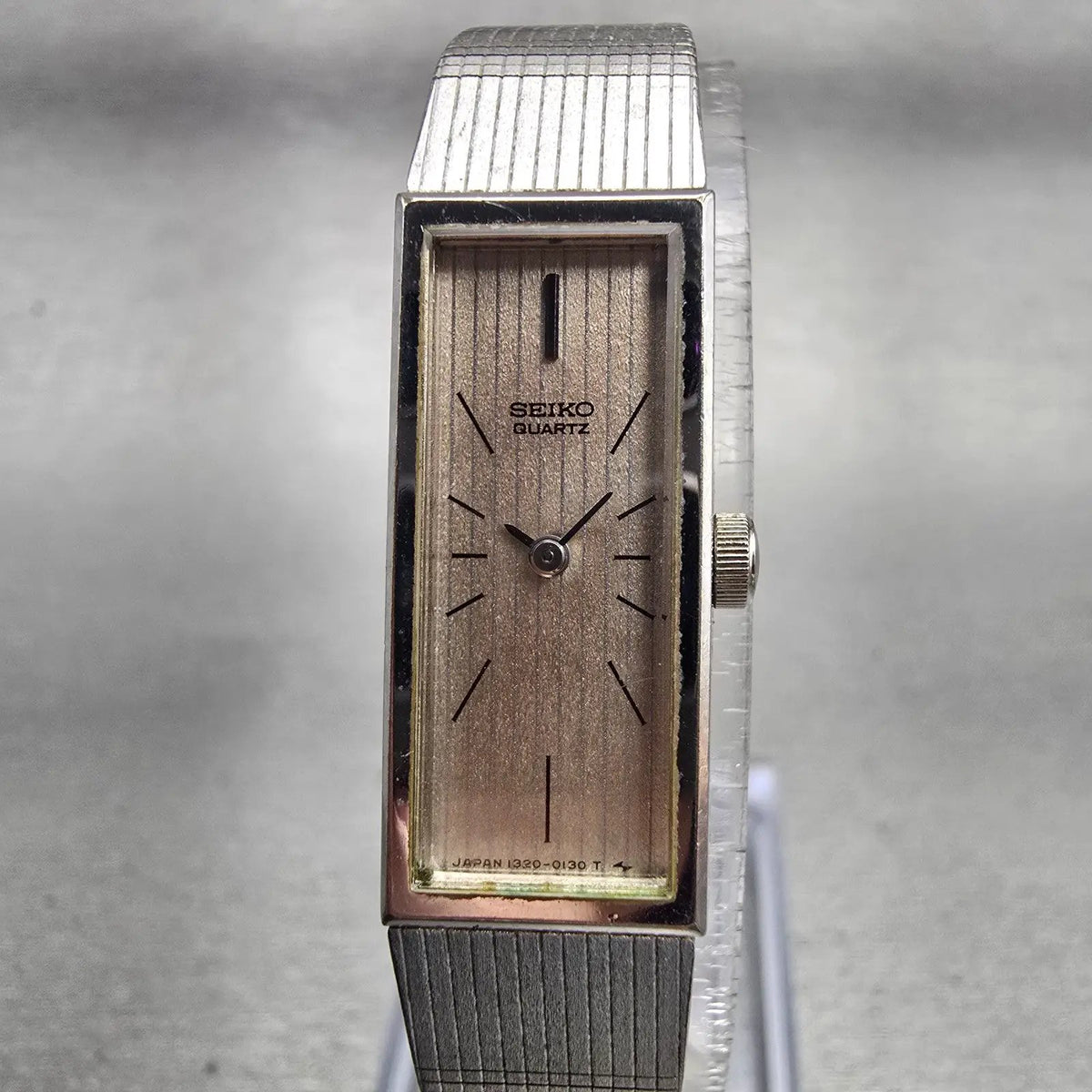 Seiko Watch Women 12mm Silver Dial Silver Tone Rectangle 1320-5119 New Battery K0