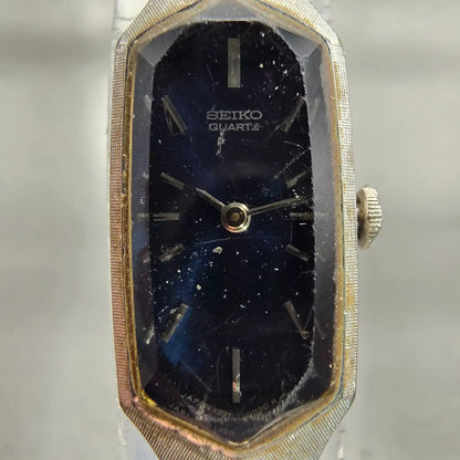 Seiko Watch Women 12mm Blue Dial Silver Tone Rectangle 1320-5339 New Battery VTG1