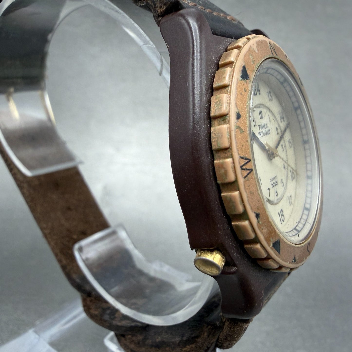 Timex Indiglo Adventurer Watch Men 38mm Cream Dial Brown Tone 42902 New Battery3