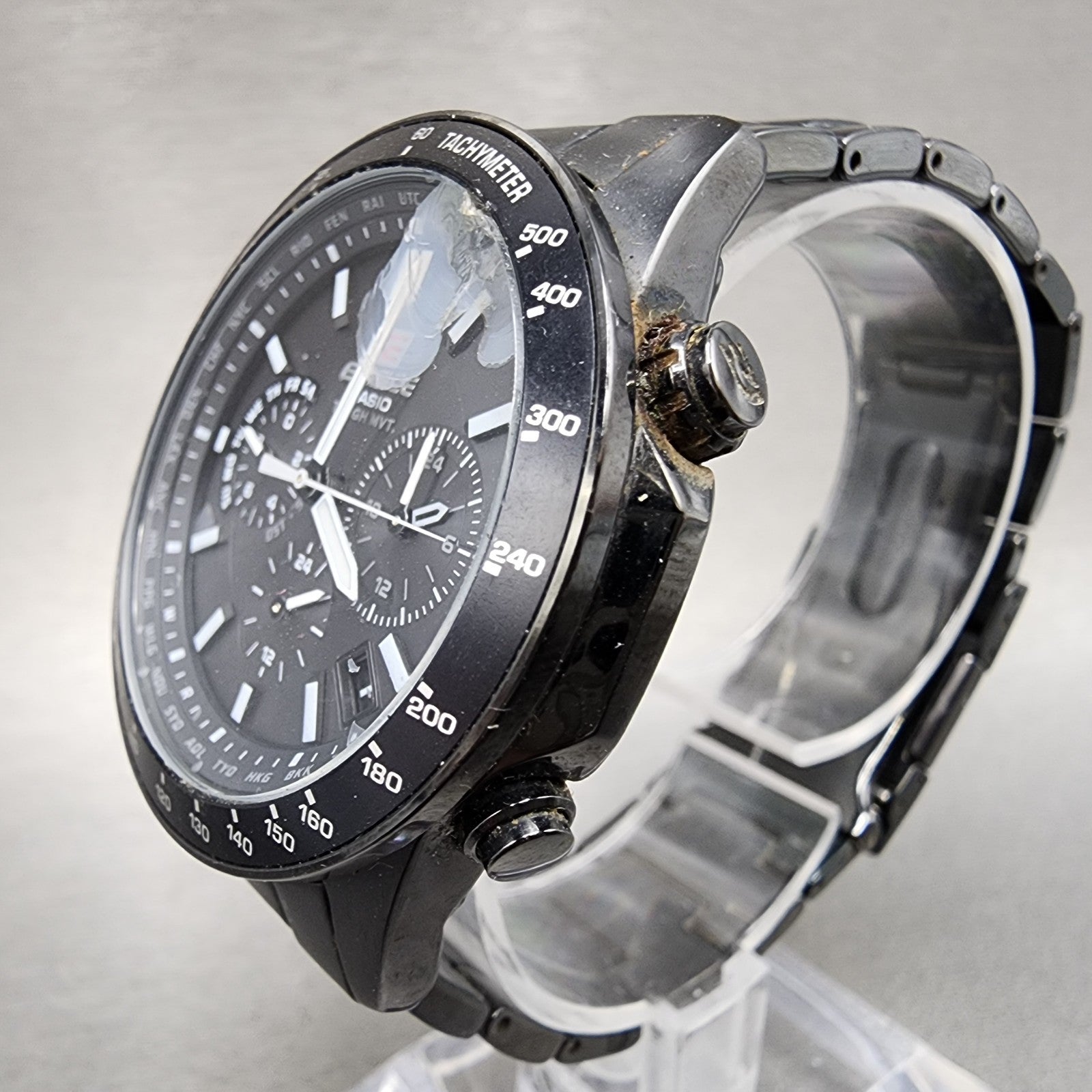 Casio Edifice Watch Men 41mm Black Dial Black Tone Date Round EQW550 PARTS3