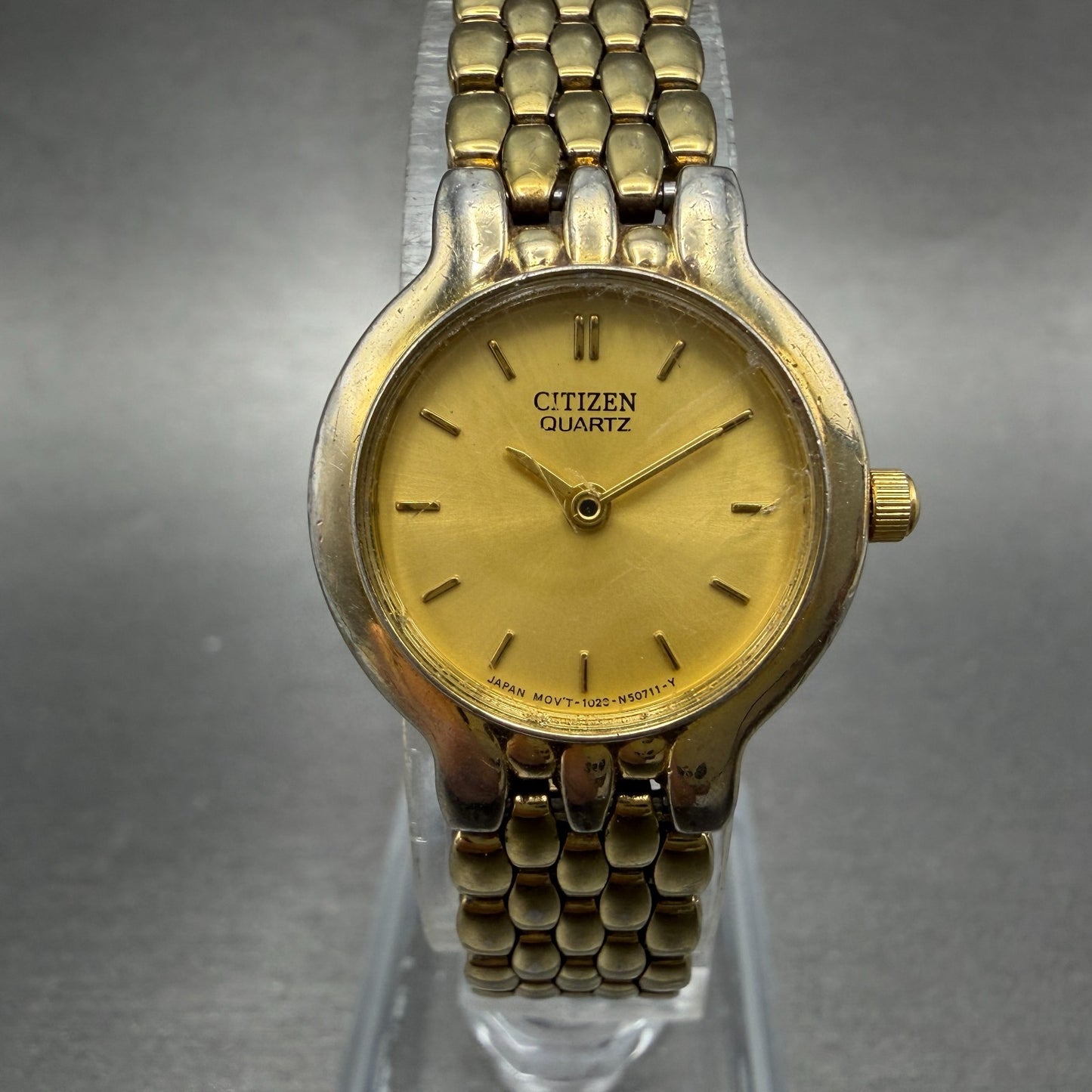 Citizen Watch Women 22mm Gold Dial Gold Tone Round 1020-S54554 New Battery0