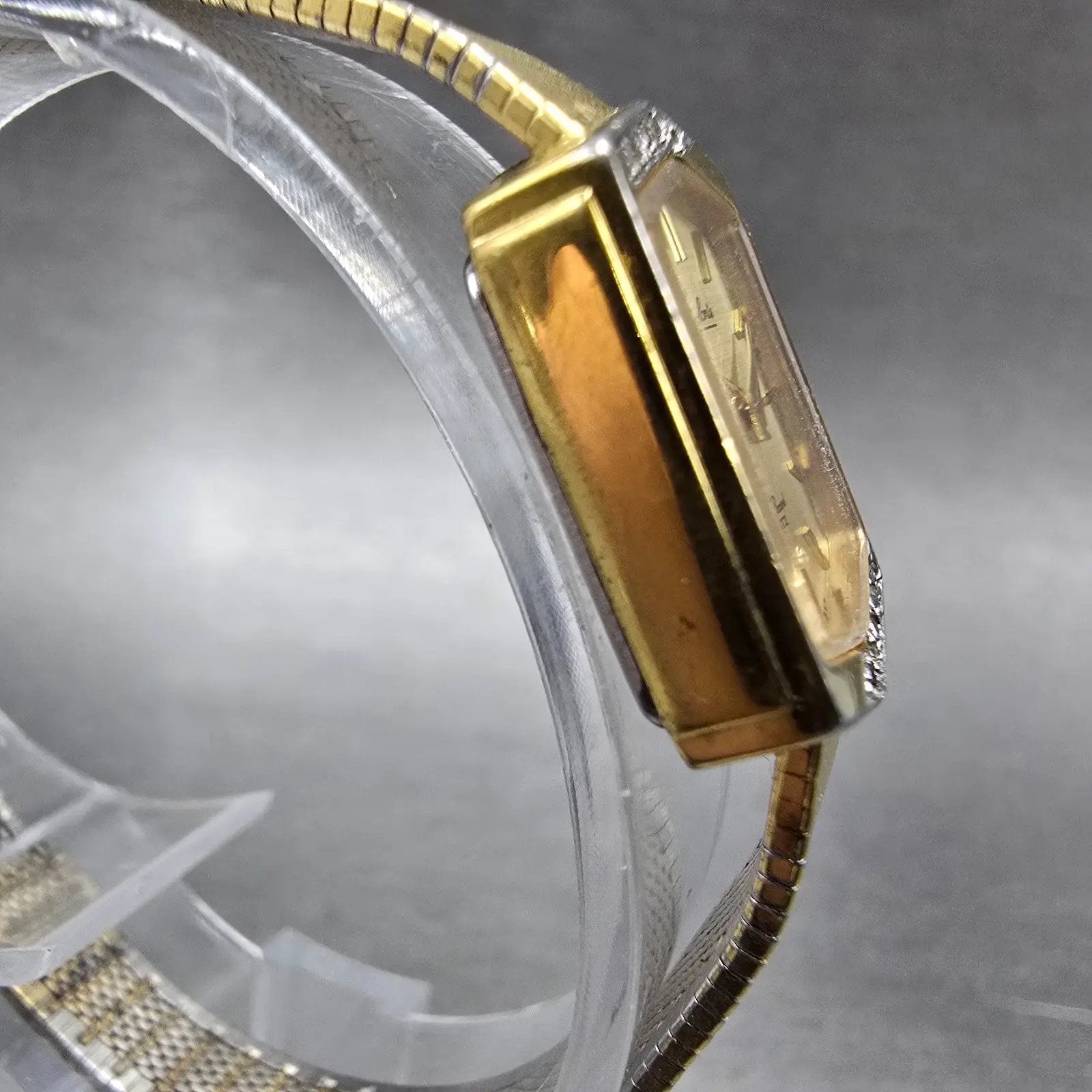Lucien Piccard Dufonte Tank Watch Women 16mm Gold Dial Gold Tone Hexagon NewBatt3