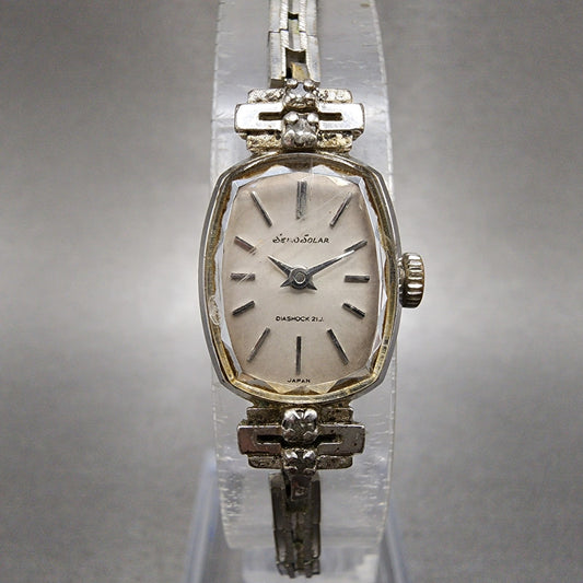 Seiko Solar Watch Women 15mm Silver Dial Silver Tone Manual 107870 Runs0