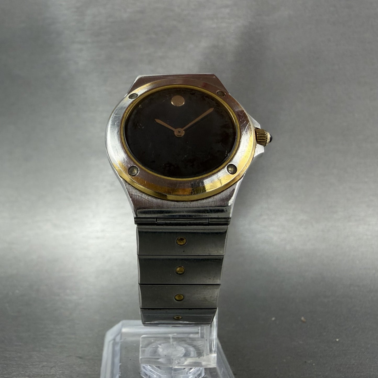 Movado Museum watch Women 28mm Black Dial Two Tone Round 81.E1.837.2 New Battery5