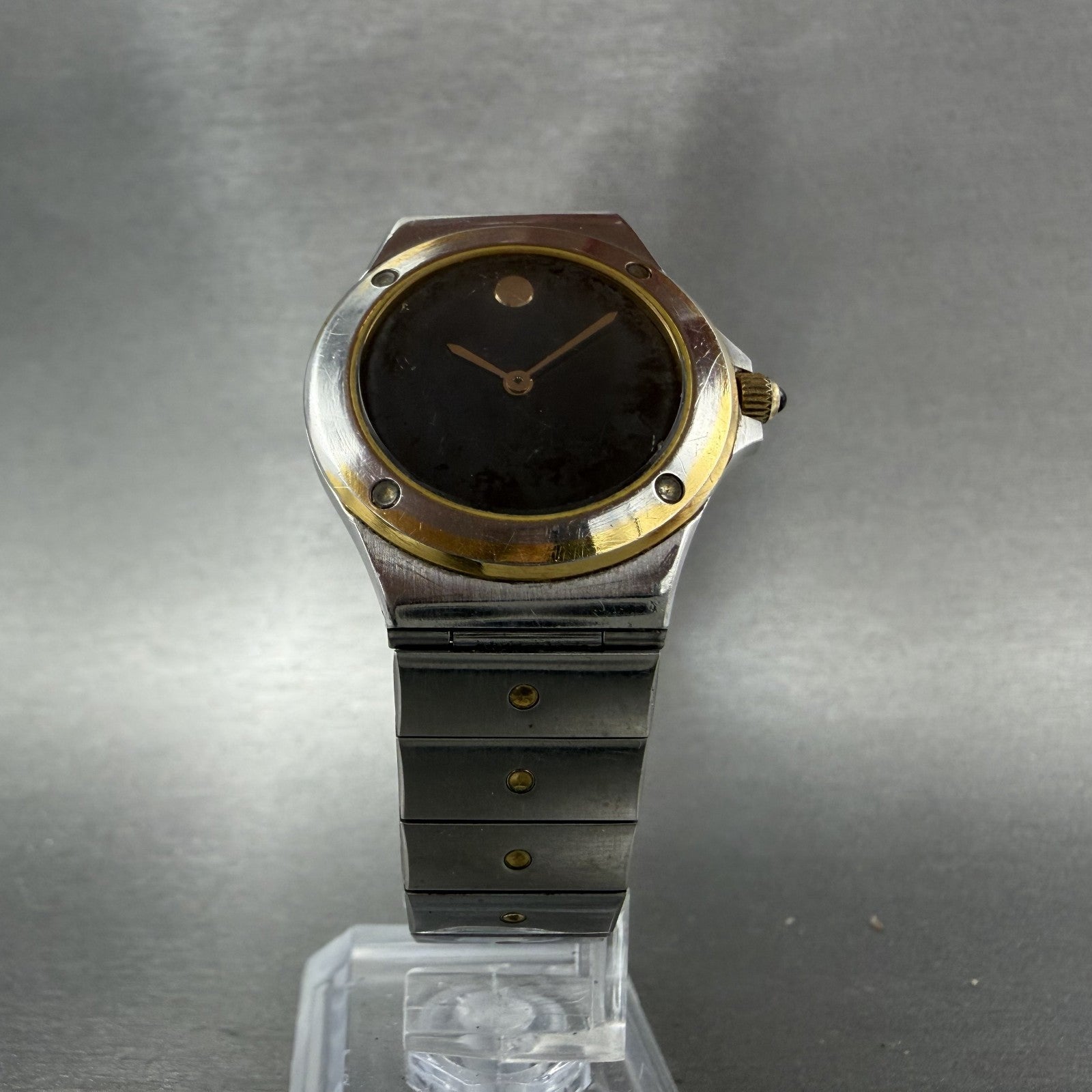 Movado Museum watch Women 28mm Black Dial Two Tone Round 81.E1.837.2 New Battery5