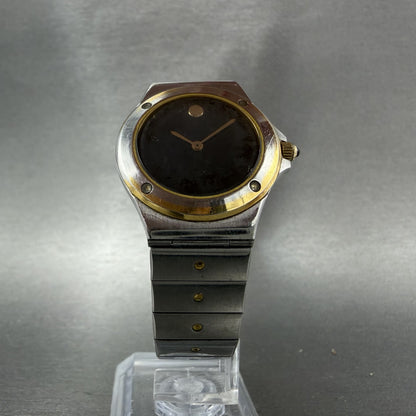 Movado Museum watch Women 28mm Black Dial Two Tone Round 81.E1.837.2 New Battery5