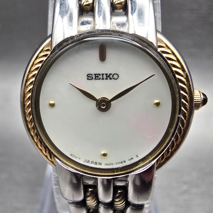 Seiko Watch Women 21mm MOP Dial Two Tone Round 1N00-0JK0 New Battery Vintage1