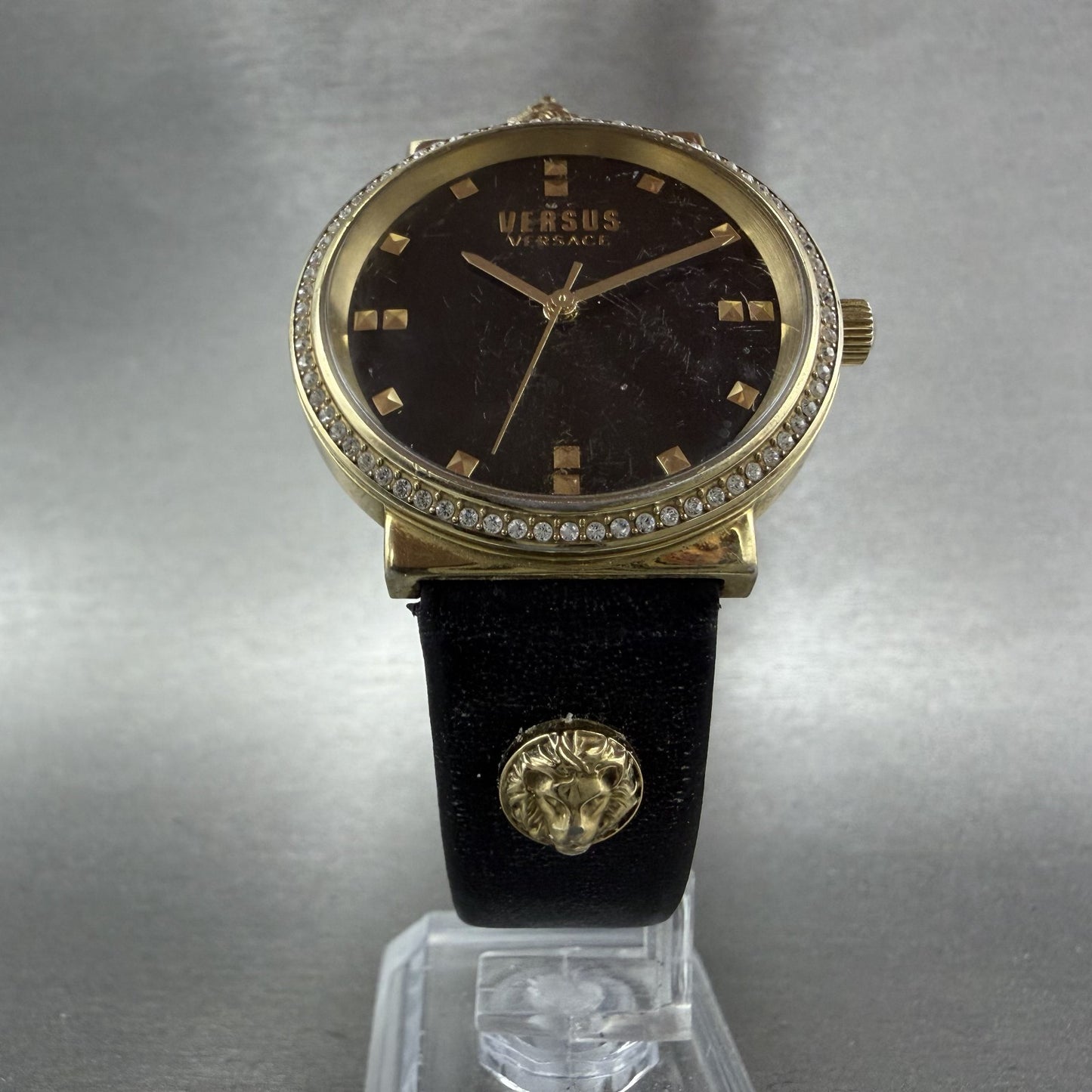Versus Versace Watch Women 35mm Black Dial Gold Tone Round New Battery5