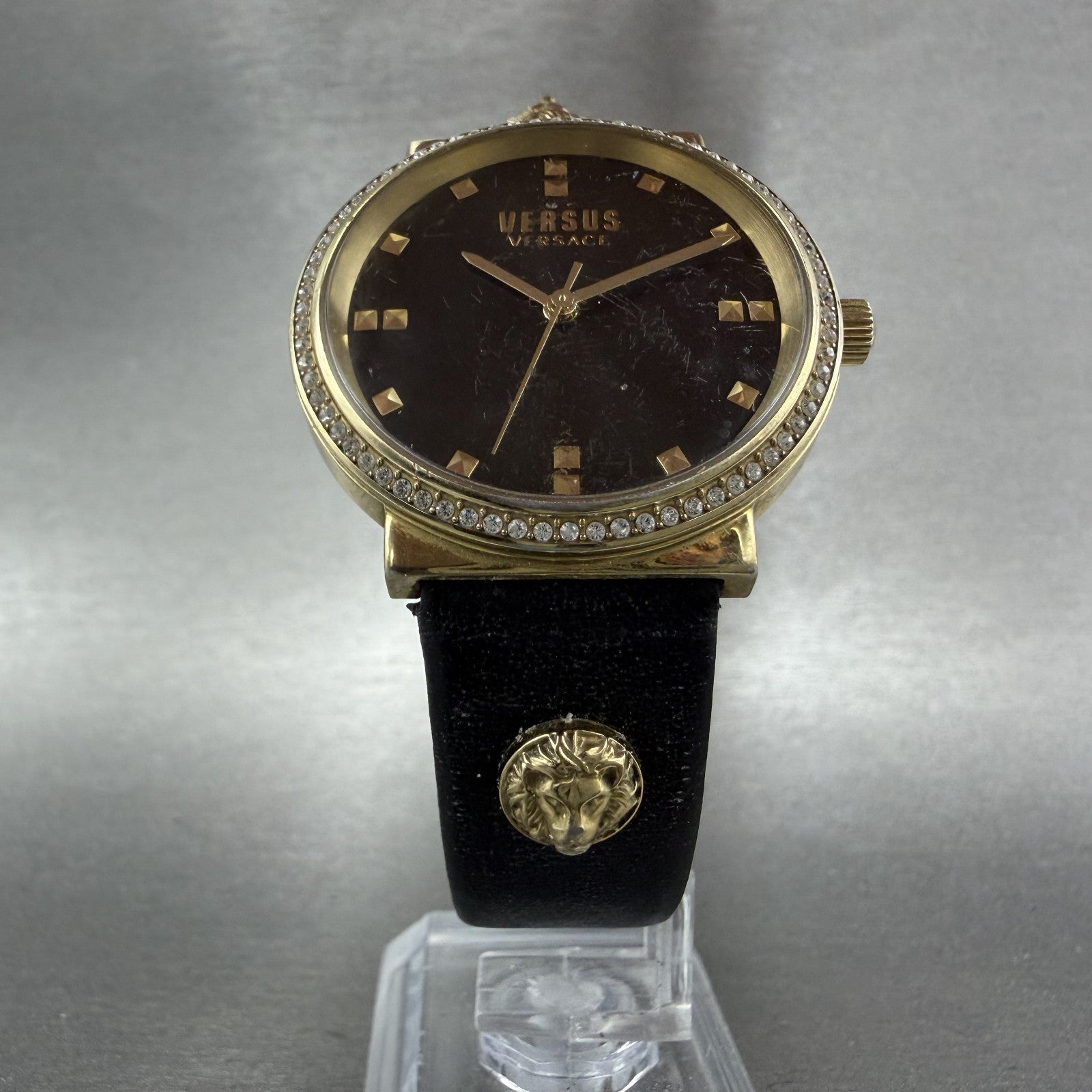 Versus Versace Watch Women 35mm Black Dial Gold Tone Round New Battery5