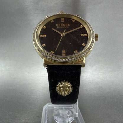 Versus Versace Watch Women 35mm Black Dial Gold Tone Round New Battery5