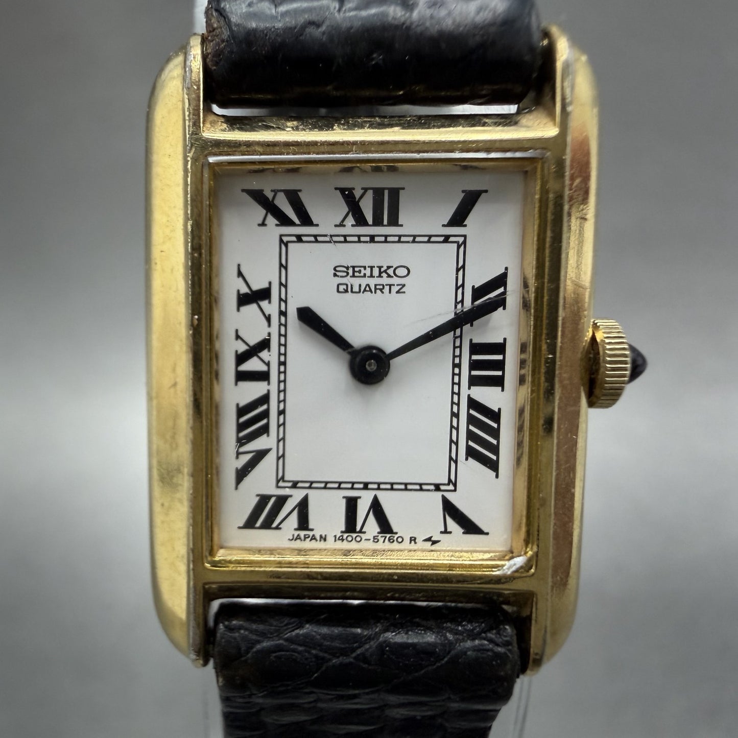 Seiko Tank Watch Women 17mm White Dial Gold Tone 14008069 New Battery VTG1