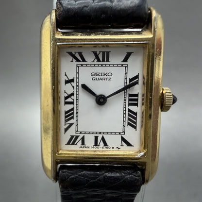 Seiko Tank Watch Women 17mm White Dial Gold Tone 14008069 New Battery VTG1