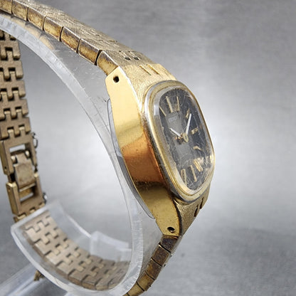 VTG Seiko Watch Women 19mm Brown Dial Gold Tone Rectangle Manual Wind Runs
