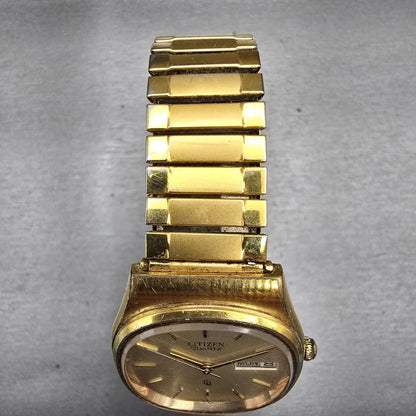 Citizen CQ Watch Men 31mm Champagne Dial Gold Tone Daydate 4-711521 New Battery4
