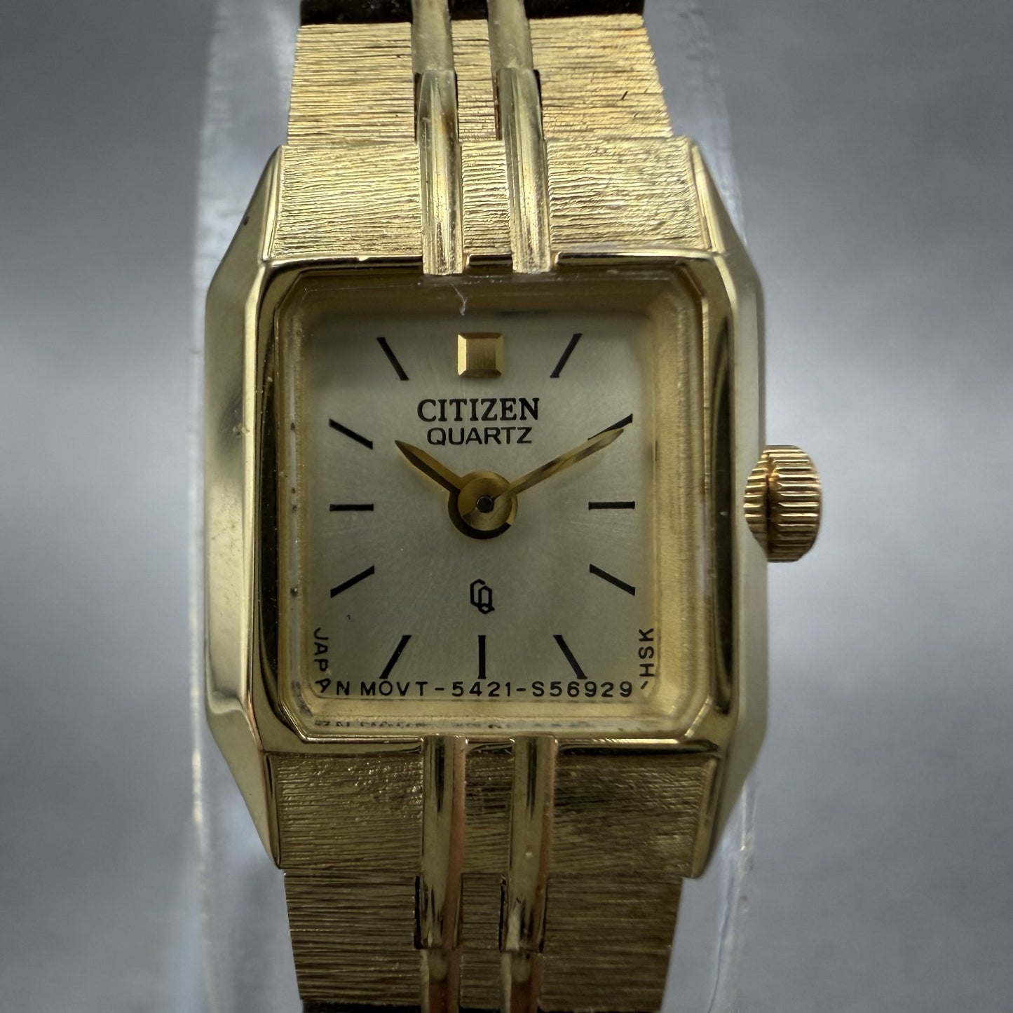 Citizen CQ Tank Watch Women 13mm Champagne Dial Gold Tone Octagon New Battery AB1