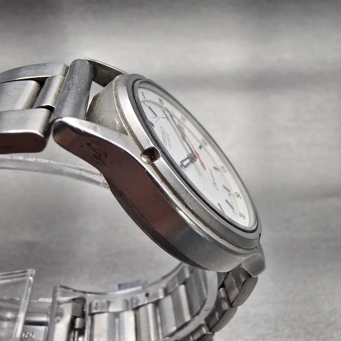 Seiko Chronos Watch Men 34mm White Dial Silver Tone Daydate 7433-7030 New Batt3