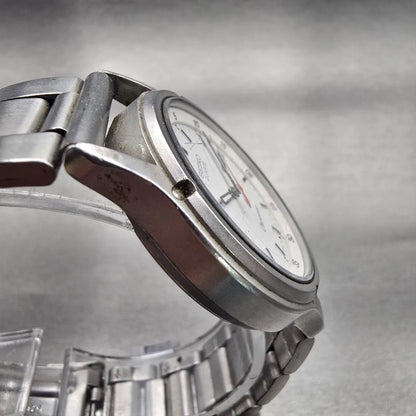 Seiko Chronos Watch Men 34mm White Dial Silver Tone Daydate 7433-7030 New Batt3