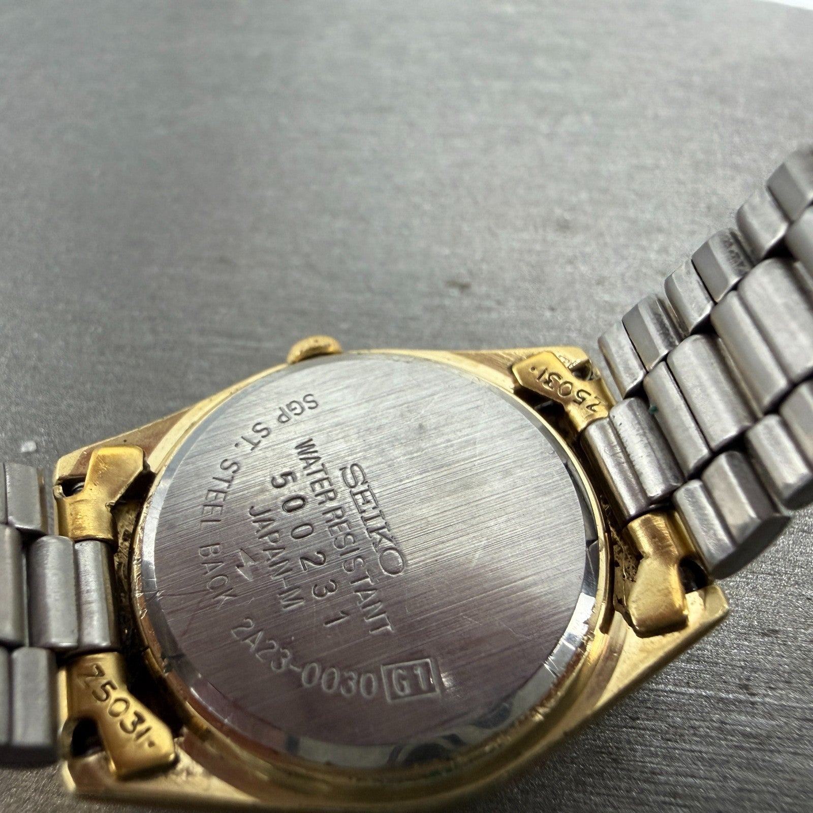 Seiko SQ Watch Women 24mm Champagne Dial Gold Tone Daydate 2a23-0030 New Batt GV9