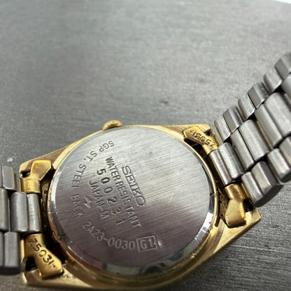 Seiko SQ Watch Women 24mm Champagne Dial Gold Tone Daydate 2a23-0030 New Batt GV9