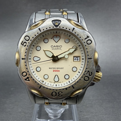Casio Diver Watch Men 36mm Cream Dial Two Tone Date Round MDP-823 New Battery0
