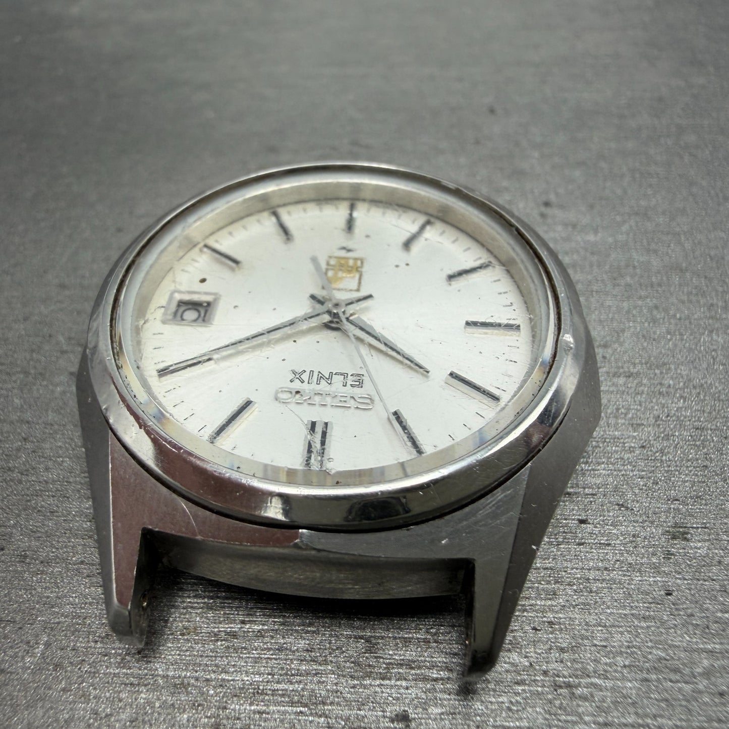 Seiko Elinx Watch Men 37mm Silver Dial Silver Tone Date Round 0702-7070 PARTS5