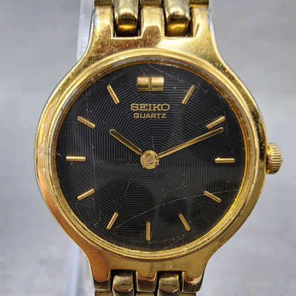Seiko Watch Women 22mm Black Dial Gold Tone Round 1n000a99 New Battery1