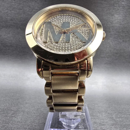 Michael Kors Runway MK Logo Glitz Watch Women Gold Tone 38mm MK-3376 New Battery5