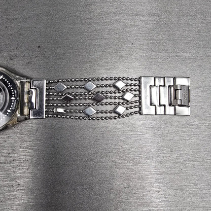 Swatch Brim Over Watch Women 34mm Black Dial Clear Case SFG295G New Battery12