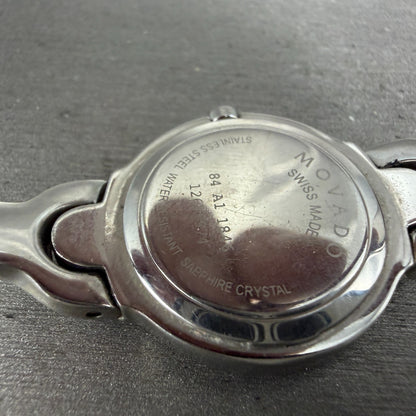 Movado Kara Watch Women 24mm Black Dial Steel Round 84-A1-1846 New Battery ABCD9
