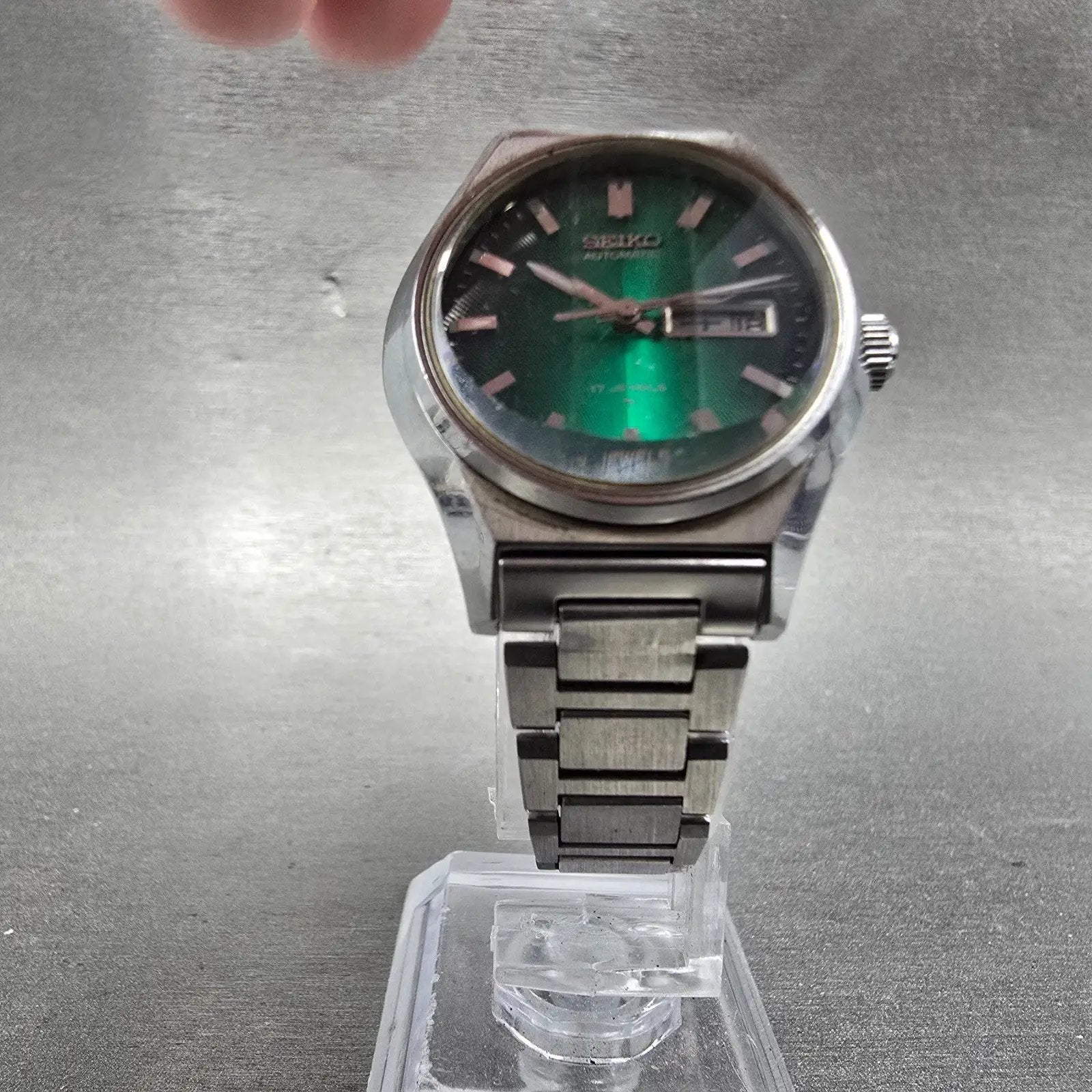 Seiko Automatic Watch Women 29mm Green Dial Silver Tone Daydate 2206-0440 PARTS!6