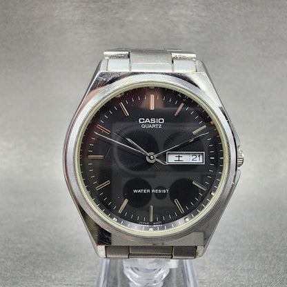 Casio MTP1240 Watch Men 36mm Black Dial Silver Tone Dadyate Round New Battery0
